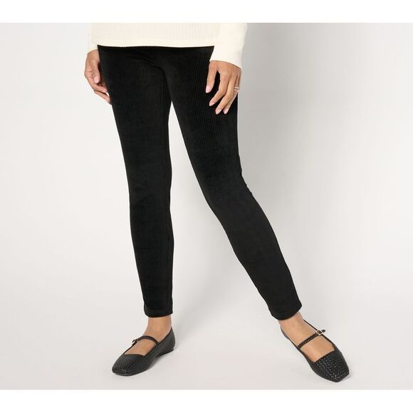 Quacker Factory Women's Pants Sz XL Corduroy Short Flat Waistband Black A671327 - Picture 1 of 4